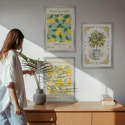 Three-piece citrus fruit tree wall art set featuring an Italian orchard scene