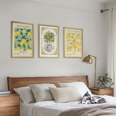 Three-piece wall art piece Citrus tree fruit Italy
