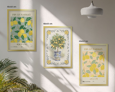 Three-piece wall art piece Citrus tree fruit Italy