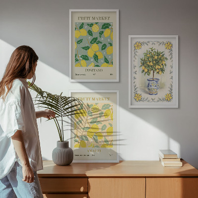 Three-piece wall art piece Citrus tree fruit Italy