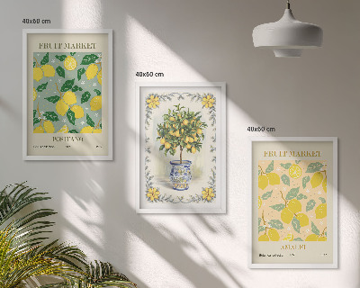 Three-piece wall art piece Citrus tree fruit Italy
