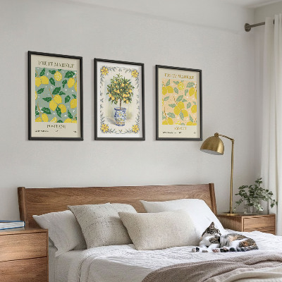 Three-piece wall art piece Citrus tree fruit Italy