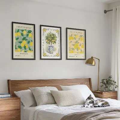 Three-piece citrus fruit tree wall art set featuring an Italian orchard scene