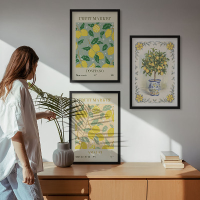 Three-piece wall art piece Citrus tree fruit Italy