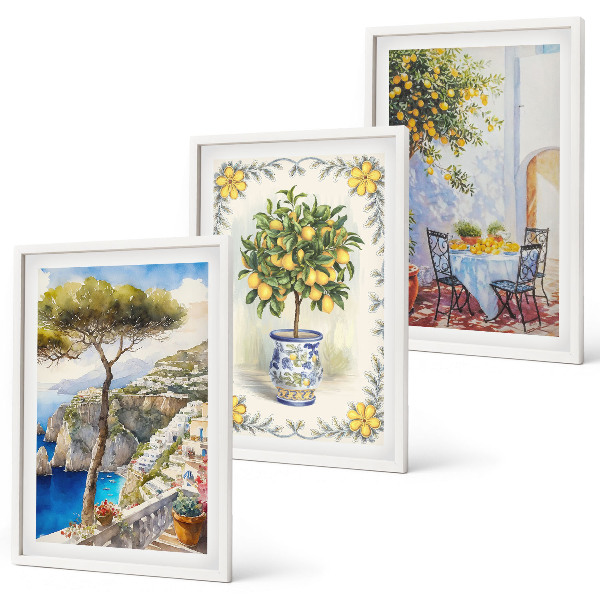 Set of 3 framed wall art pieces Sea of ​​lemon trees view