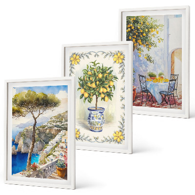 Set of 3 framed wall art pieces Sea of ​​lemon trees view