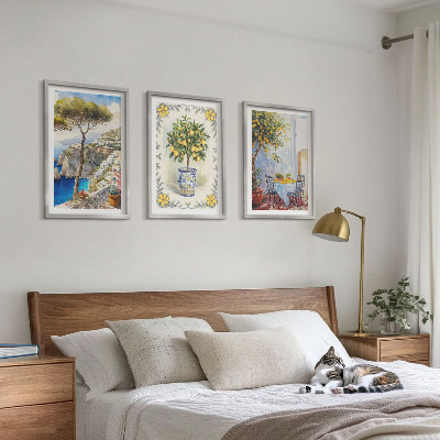 Set of 3 framed wall art pieces Sea of ​​lemon trees view