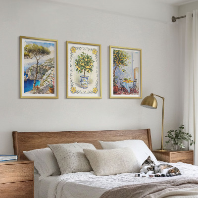 Set of 3 framed wall art pieces Sea of ​​lemon trees view