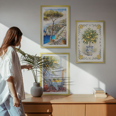 Set of 3 framed wall art pieces Sea of ​​lemon trees view