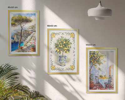 Set of 3 framed wall art pieces Sea of ​​lemon trees view