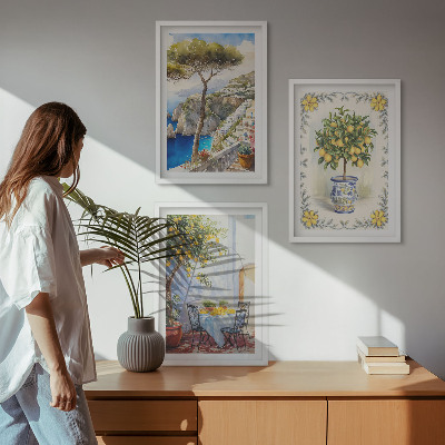 Set of 3 framed wall art pieces Sea of ​​lemon trees view