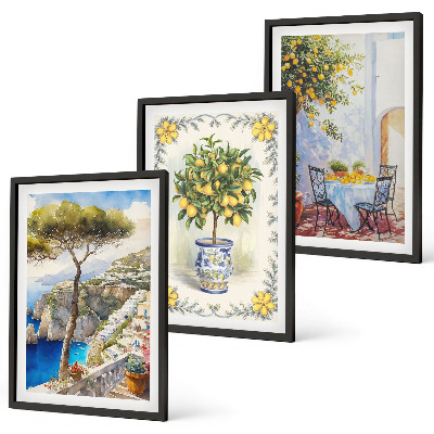 Set of 3 framed wall art pieces Sea of ​​lemon trees view