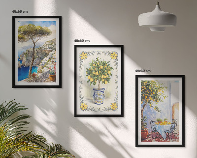 Set of 3 framed wall art pieces Sea of ​​lemon trees view