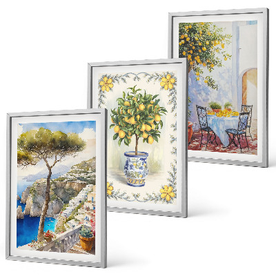 Set of 3 framed wall art pieces Sea of ​​lemon trees view