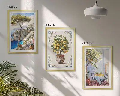 Wall art set sea lemon tree design