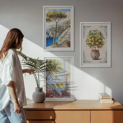 Wall art set sea lemon tree design