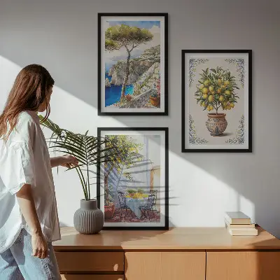 Wall art set sea lemon tree design