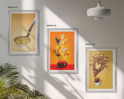 Three-piece wall art set with kitchen food themes