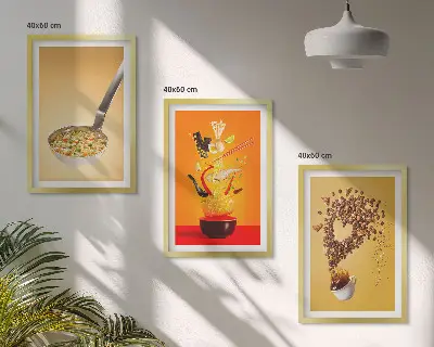 Three-piece wall art set with kitchen food themes