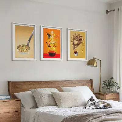 Three-piece wall art set with kitchen food themes