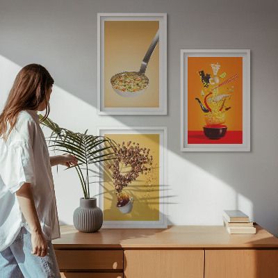 Three-piece wall art piece Kitchen food themes