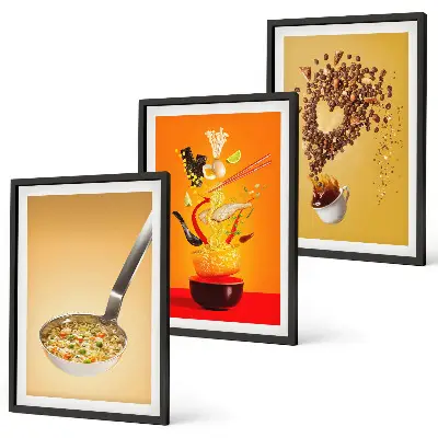 Three-piece wall art set with kitchen food themes
