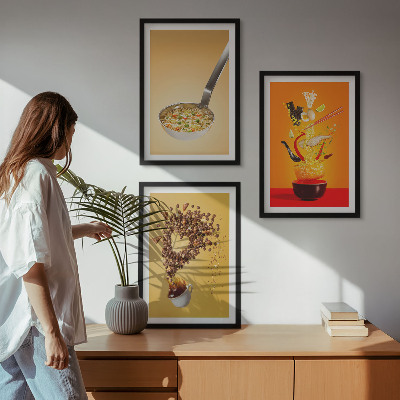 Three-piece wall art piece Kitchen food themes