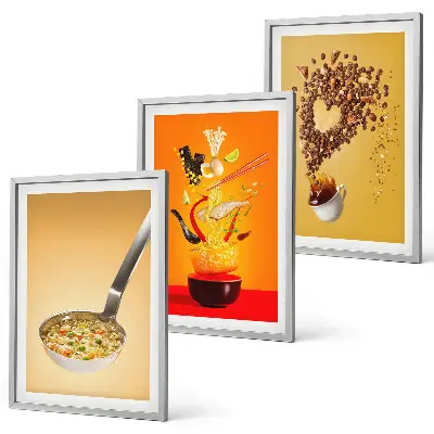 Three-piece wall art set with kitchen food themes