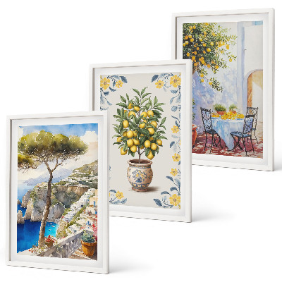 Set of 3 framed wall art pieces Sea lemon tree paintings