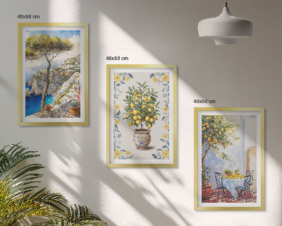Set of 3 framed wall art pieces Sea lemon tree paintings