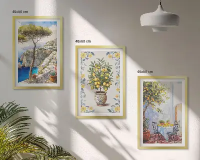 Sea lemon tree framed wall art set of 3 paintings