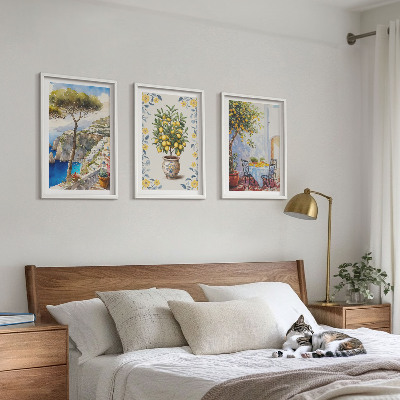 Set of 3 framed wall art pieces Sea lemon tree paintings