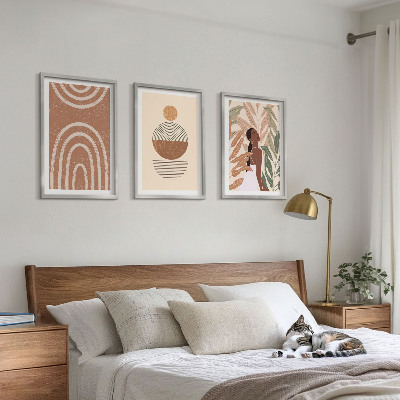 Set of 3 framed wall art pieces Stylish plant patterns and geometry