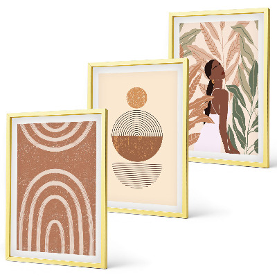 Set of 3 framed wall art pieces Stylish plant patterns and geometry