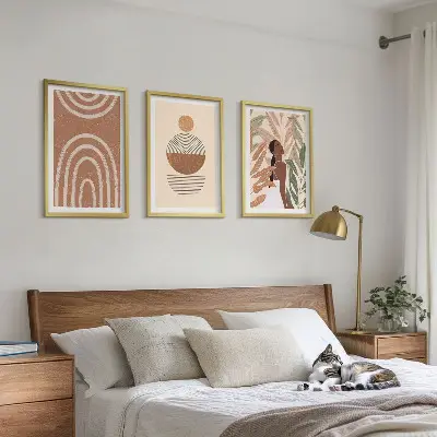 Set of 3 framed wall art pieces with stylish plant patterns and geometry