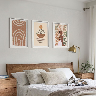 Set of 3 framed wall art pieces Stylish plant patterns and geometry