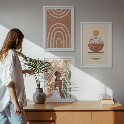 Set of 3 framed wall art pieces Stylish plant patterns and geometry