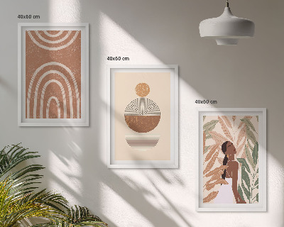 Set of 3 framed wall art pieces Stylish plant patterns and geometry