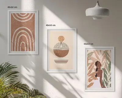 Set of 3 framed wall art pieces with stylish plant patterns and geometry