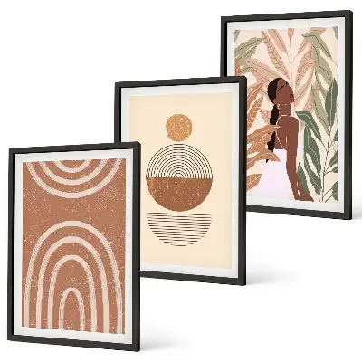 Set of 3 framed wall art pieces with stylish plant patterns and geometry