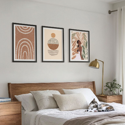 Set of 3 framed wall art pieces Stylish plant patterns and geometry