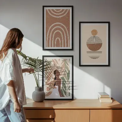 Set of 3 framed wall art pieces with stylish plant patterns and geometry
