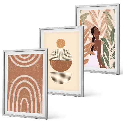 Set of 3 framed wall art pieces Stylish plant patterns and geometry