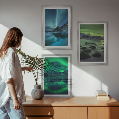 Wall art set Winter landscape of the aurora borealis