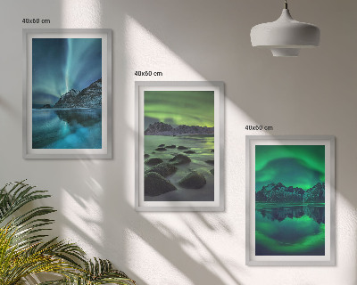 Wall art set Winter landscape of the aurora borealis