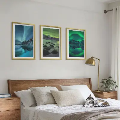 Winter landscape of the aurora borealis wall art set 