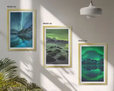 Winter landscape of the aurora borealis wall art set 
