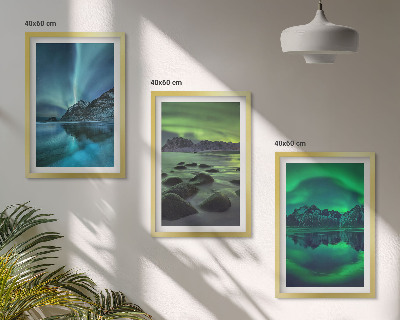 Wall art set Winter landscape of the aurora borealis