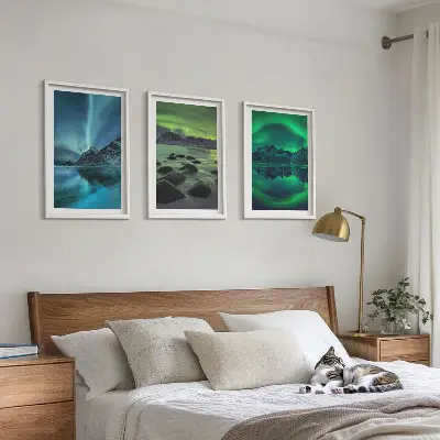 Winter landscape of the aurora borealis wall art set 