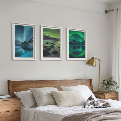 Wall art set Winter landscape of the aurora borealis